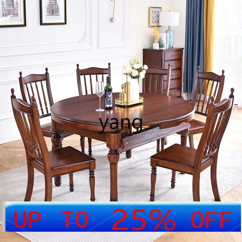 LMM all solid wood dining table and chair combination retractable folding rectangular dining table