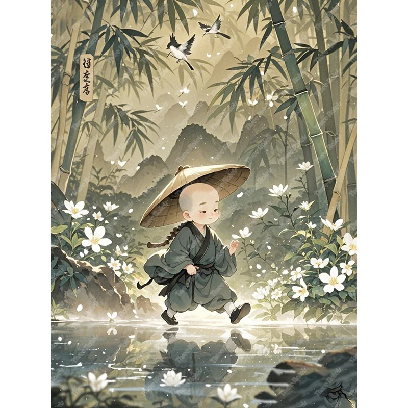 Three Ratels QHH65 Fairy Tale Style Roaming Little Monk Fantasy Manga Wall Stickers for Home Decoration