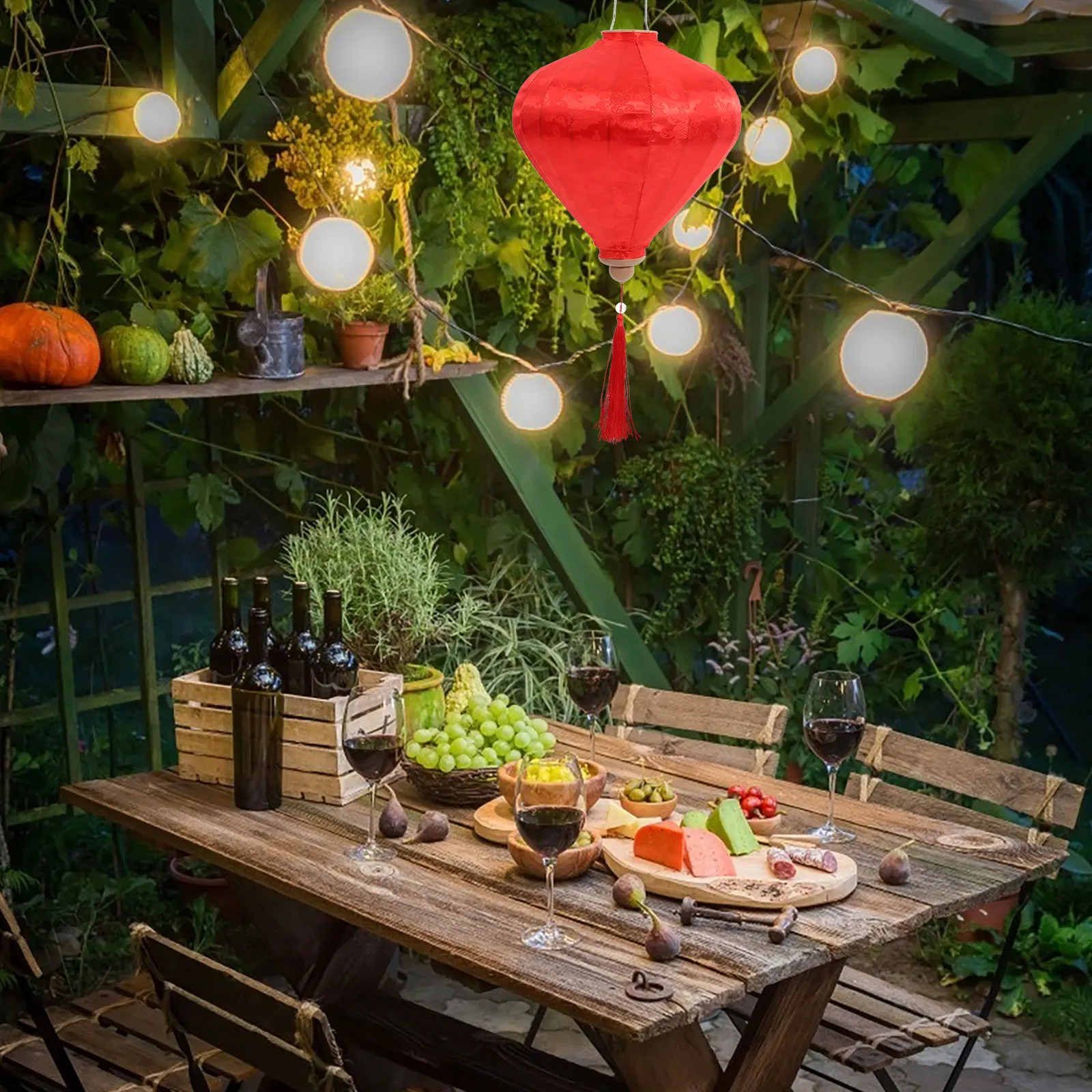 

Water Drop Lantern Wedding Vietnamese Hanging Chandelier Asian Floral Festive Garden Outdoor Indoor Lampshade Table