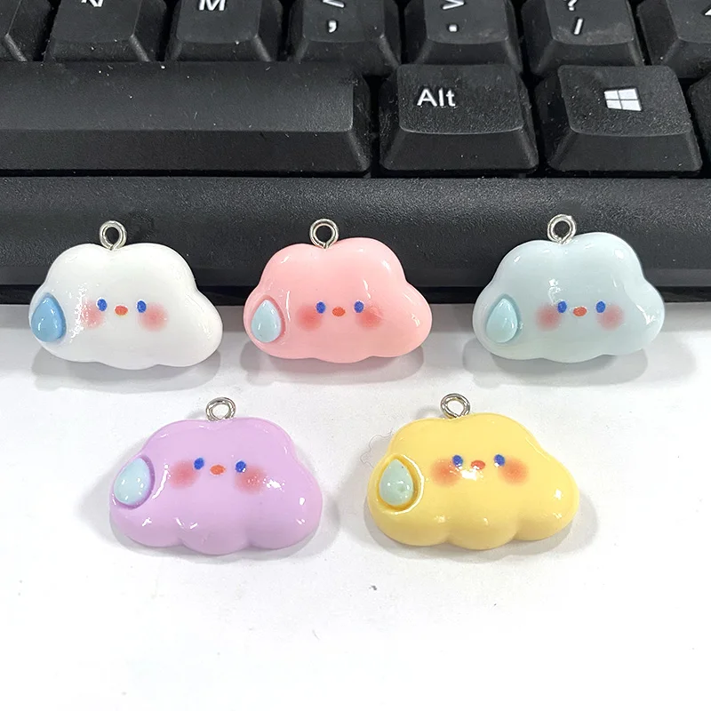 10pcs 25x22mm Bright Raindrop Cloud Resin Charms Cartoon Weather Cute Pendants Diy Earring Keychain Sweet Jewelry Make