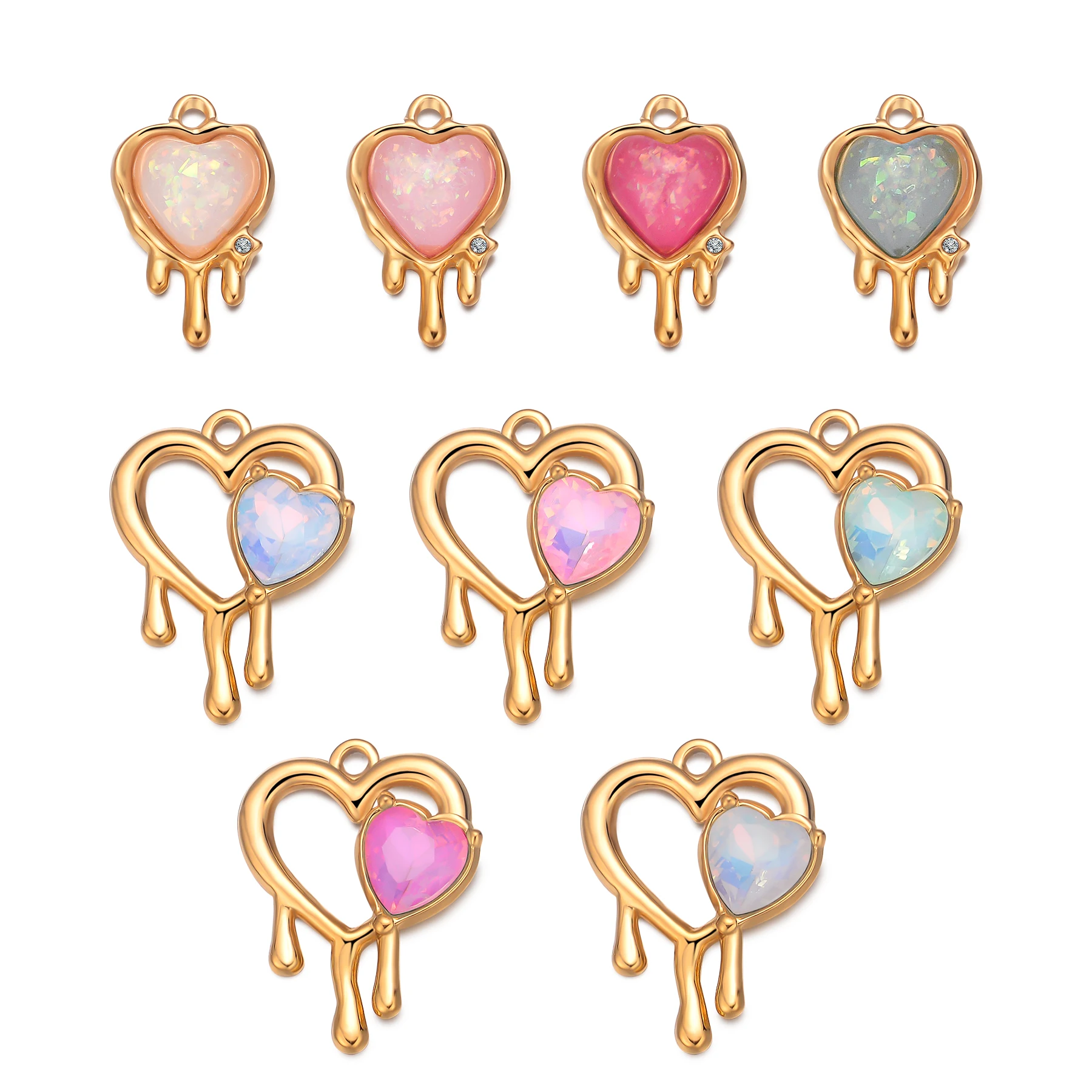 

2Pcs New Colorful Rhinestone Stainless Steel Heart Charms Pendants For DIY Making Earrings Necklace Jewelry Accessory