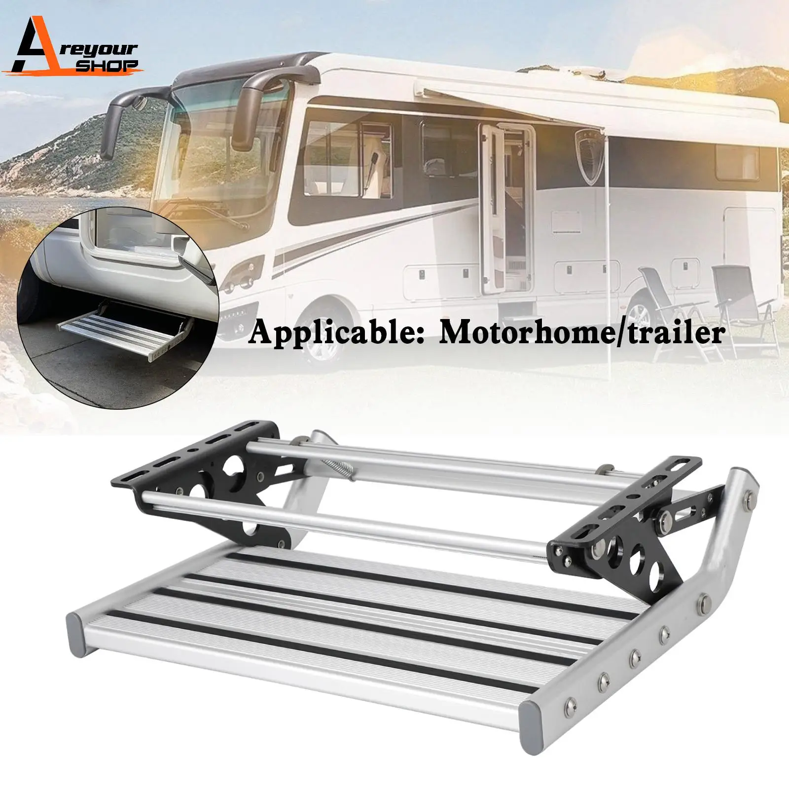 Aluminum Manual Pull Out Drop Down Folding Step Motorhome RV Campervan Caravan