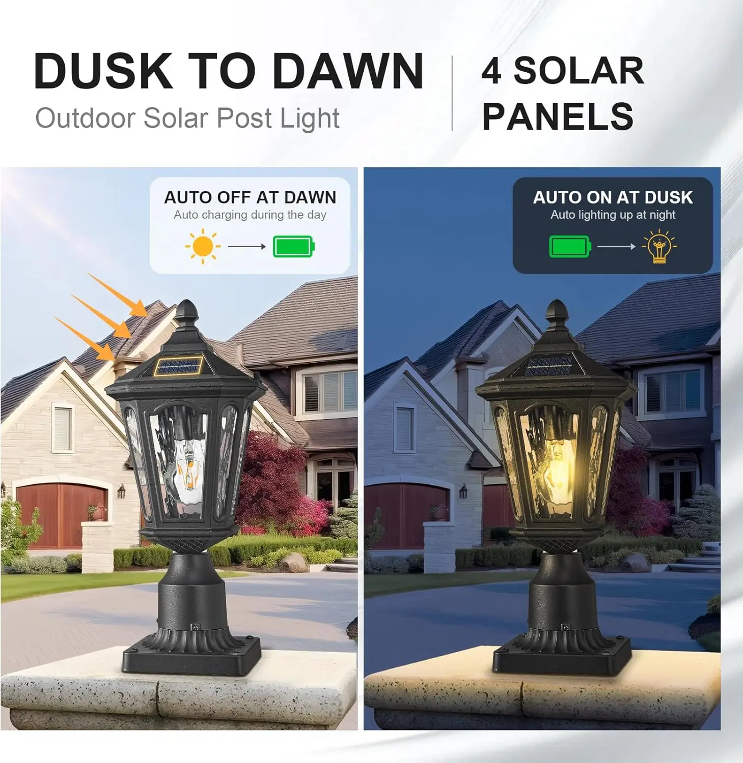 LED 태양광 포스트 라이트, 방수, 황혼에서 새벽까지, 3가지 모드, 리모컨, 야외 파티오 정원 통로