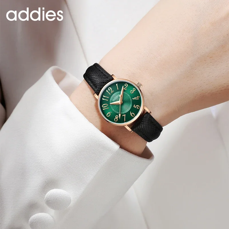 ADDIES Women Watches for Ladies Luxury Brand Rose Gold Stainless Steel Green Crystal Bracelet Quartz WristWatch Relogio Feminino