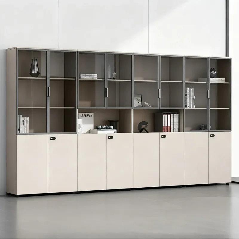 Simple Wood File Storage Cabinet with Glass Lock for Office Archives Conference Room Tea Side Cabinet Organization