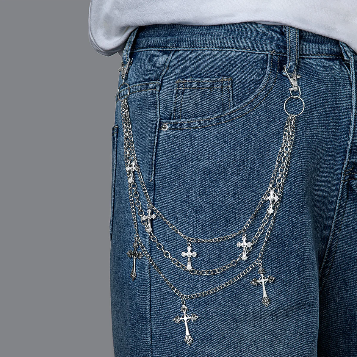 

1 piece of fashionable cross tassel multi-layer stacked jeans hanging chain with neutral style body chain