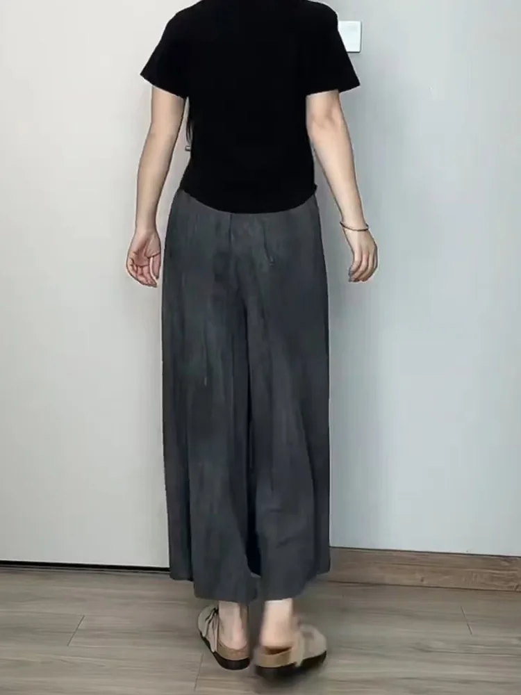 Ele décontracté taille haute jupe Midi femmes été nouvelle grande taille dissimuler viande minceur drapé jambe large pantalon jupe