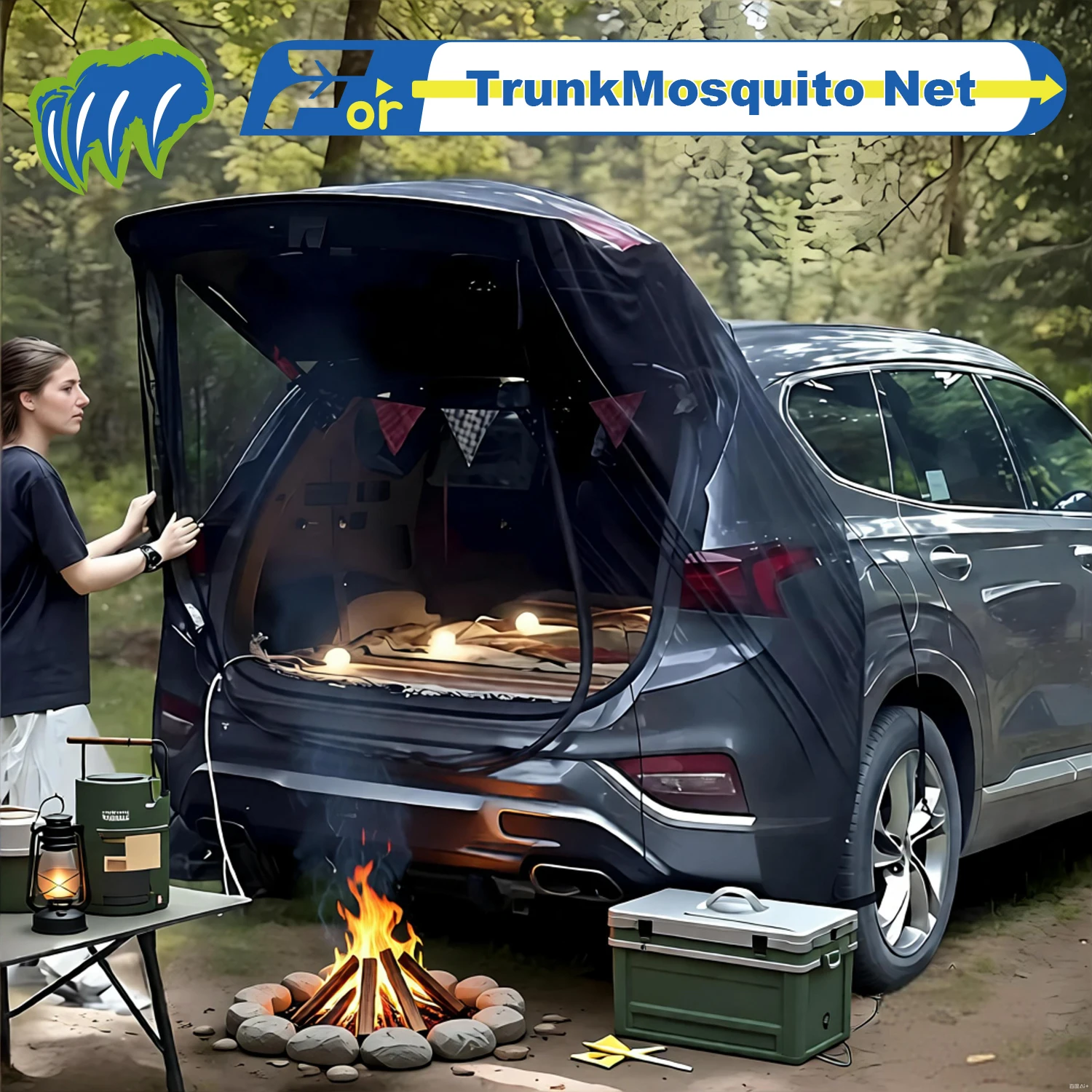 SUV Trunk Tailgate Mosquito Net Car Tailgate Sunshade With Two-way Zipper Breathable Insect-proof SUV Trunk Curtain