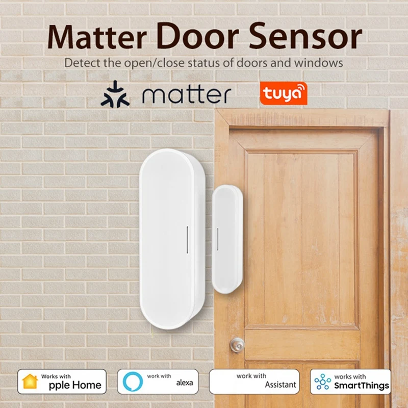 Tuya Matter ด้ายเซ็นเซอร์ประตูหน้าต่าง Anti-Theft ALARM สมาร์ทไร้สายเครื่องตรวจจับทํางานร่วมกับ Homekit Alexa Google Home
