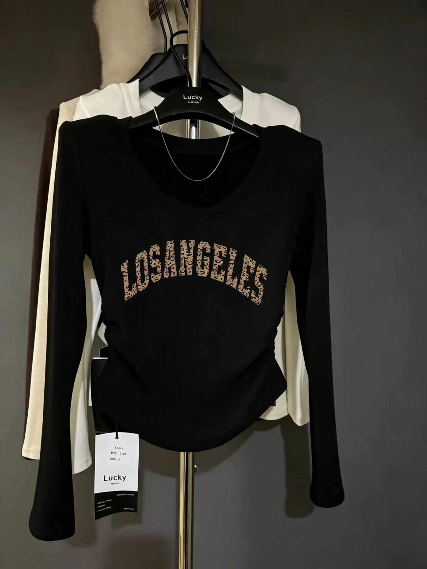 Fall 2026 Women's Slim Fit Long Sleeve T-Shirt Korean Style Commute Fashion Creative Pattern Small Size Shoulder Length Top