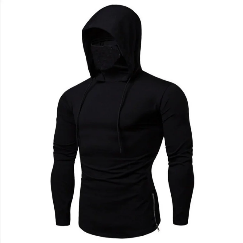 2026 Mens Spring Autumn Gym Thin Hoodie with Mask Casual Splice Large Mask Hooded Sweatshirt for Cycling motorcycle And Fitness