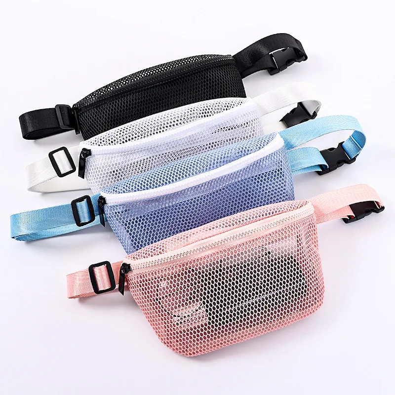 

DHL50pcs Fanny Packs Women Nylon Plain Large Capacity Hollow Out Mesh Travel Waist Bag Mix Color