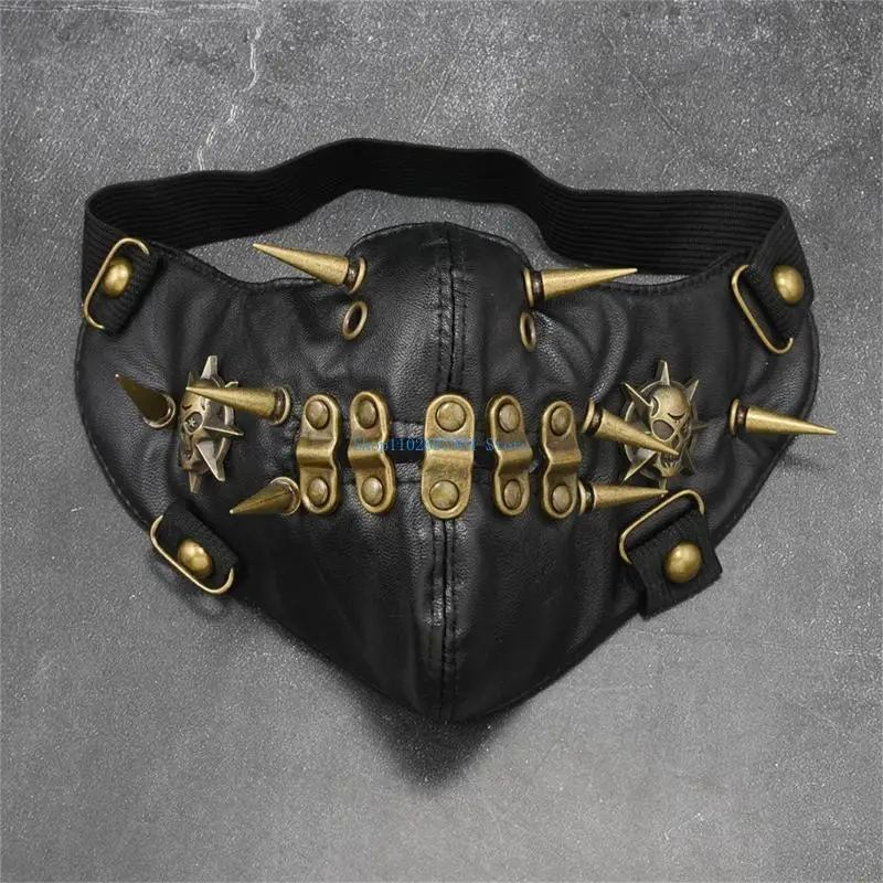 N7YF Practical PU Leather Skull Mask with Breathable Design for Long Wear and Cosplay