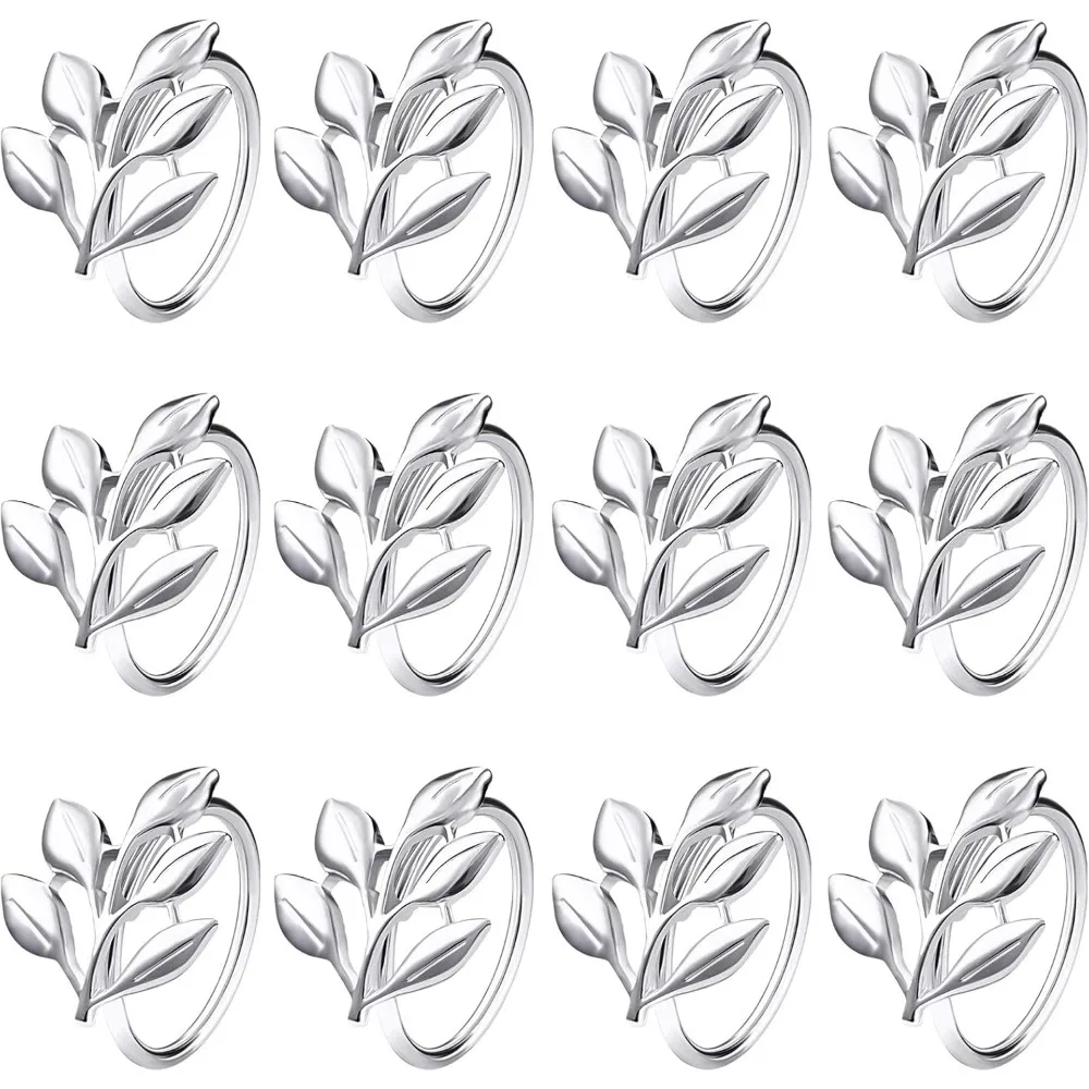 

Набор из 12 серебряных колец для салфеток, металлические держатели для колец для салфеток в форме листа для тканевых салфеток, осенние пряжки для колец для салфеток оптом