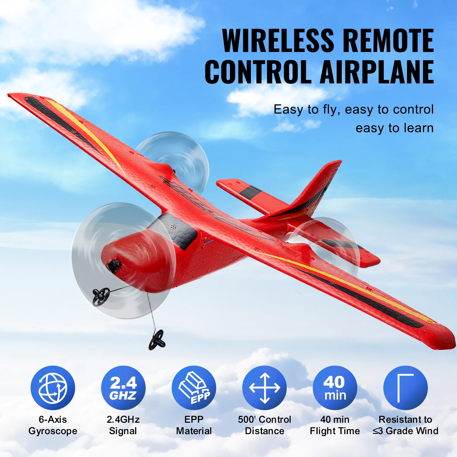 

RC Airplane EPP Foam RC Plane Toy With 2.4 GHz Remote Control 2 Batteries