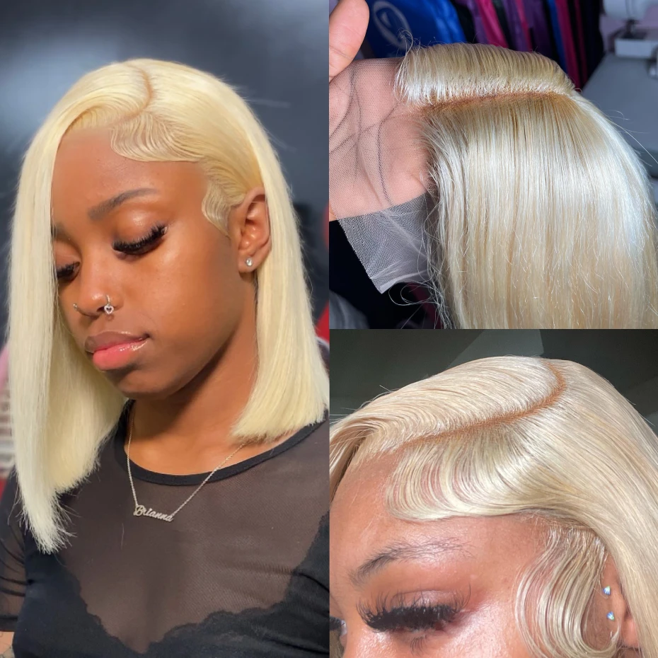 13x4 13x6 613 Blonde Bone Straight Human Hair Bob Wigs Pre Plucked Lace Frontal Wigs Vietnamese Short Bob Lace Front Wigs for Women Honey Blonde Lace Front Human Hair Wig Pre Colored 8 10 12 14 16 Inc image 2