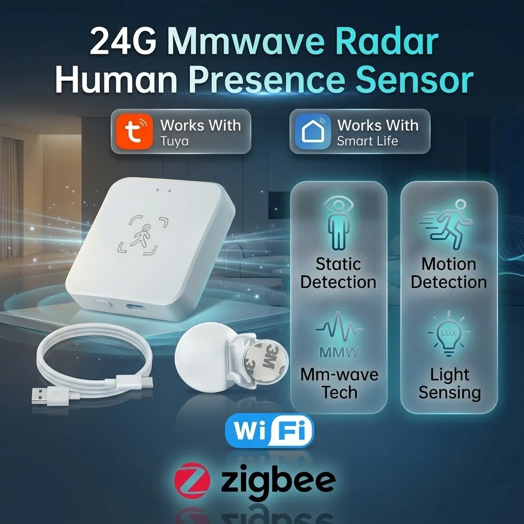 Zigbee/WiFi Smart Anwesenheitssensor Tuya 24GHz MmWave Radar-Erkennung Helligkeits-/Entfernungserkennung Unterstützt Home Assistant