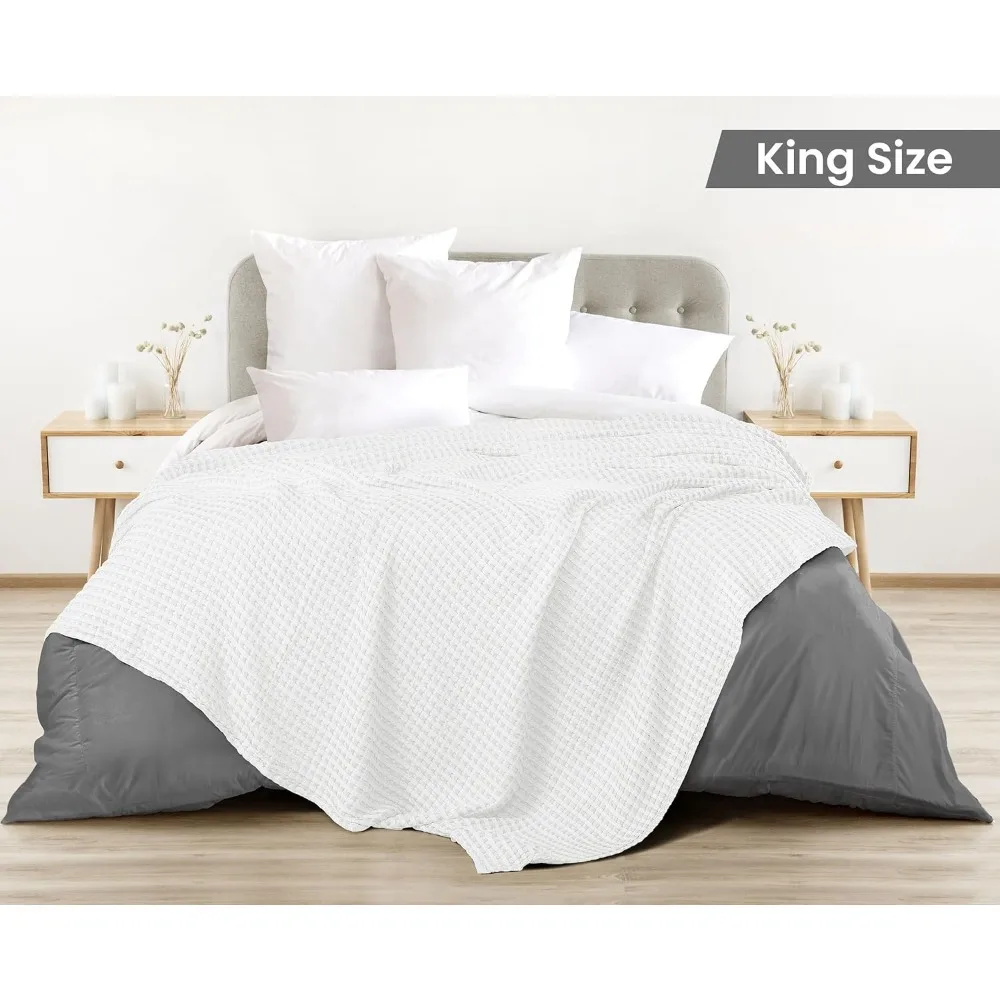 

Белое вафельное одеяло из 100% хлопка 300 GSM [King — 90x108 дюймов] Мягкое, легкое, дышащее одеяло на все времена
