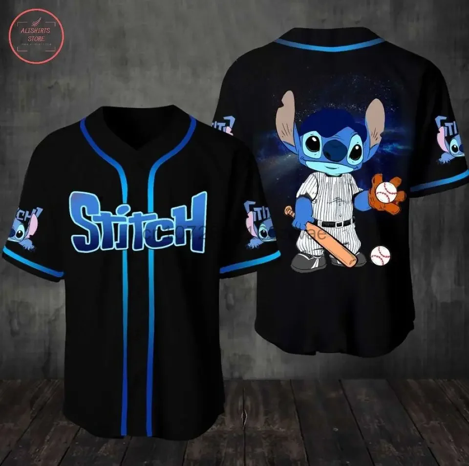 

2024 Disney Stitch Baseball Jersey Streetwear Fashion Summer Custom Name Baseball Shirt Men And Women Short Sleeved T-Shirt