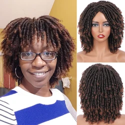 Peluca de rastas cortas para mujeres negras, pelo sintético resistente al calor, trenzas de imitación Locs con extremos rizados, pelucas trenzadas de ganchillo