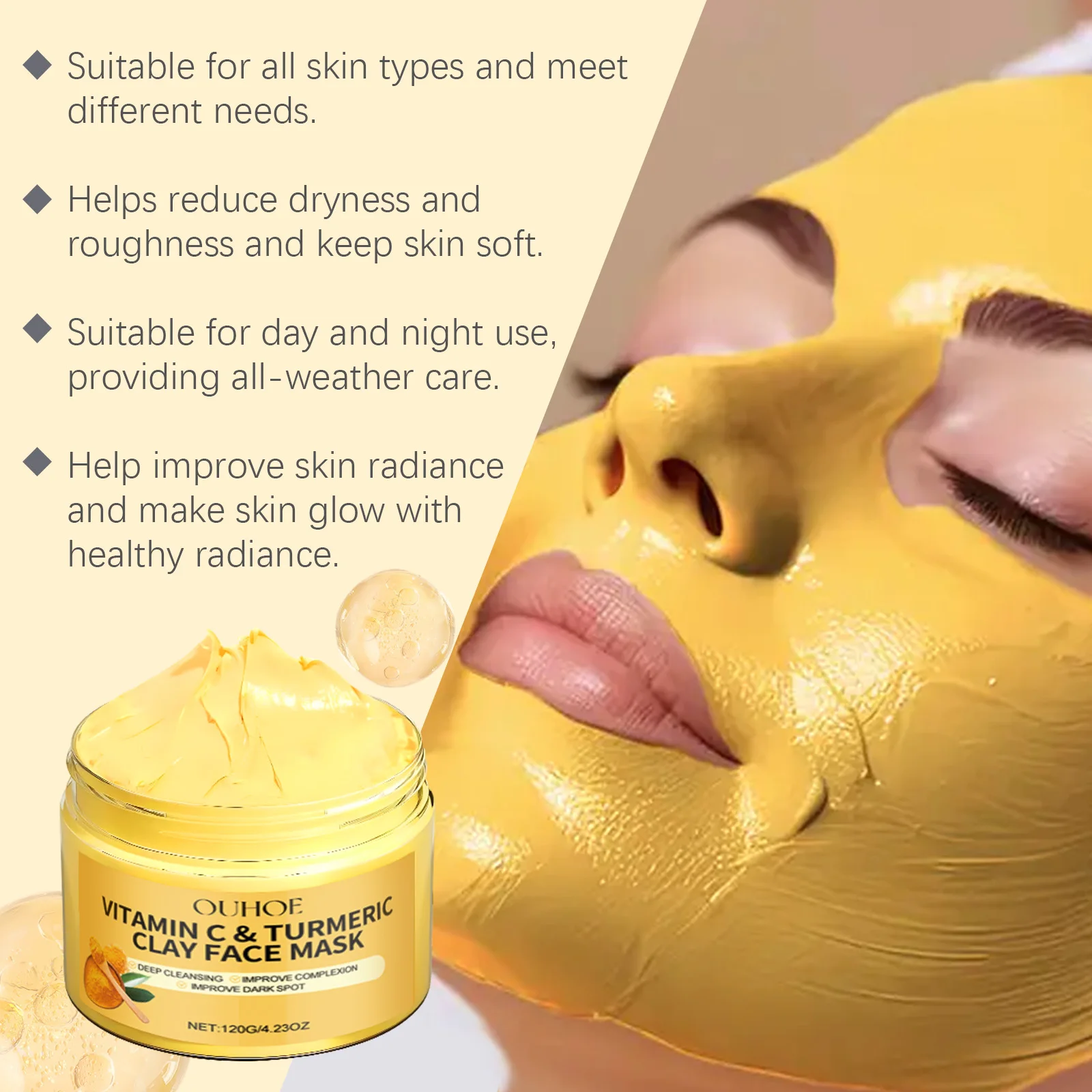 Maschera per il viso alla curcuma Controllo del petrolio Esfoliante Macchie scure Rimozione di punti neri Anti-acne Pulizia Idratante Peeling Maschera per il viso