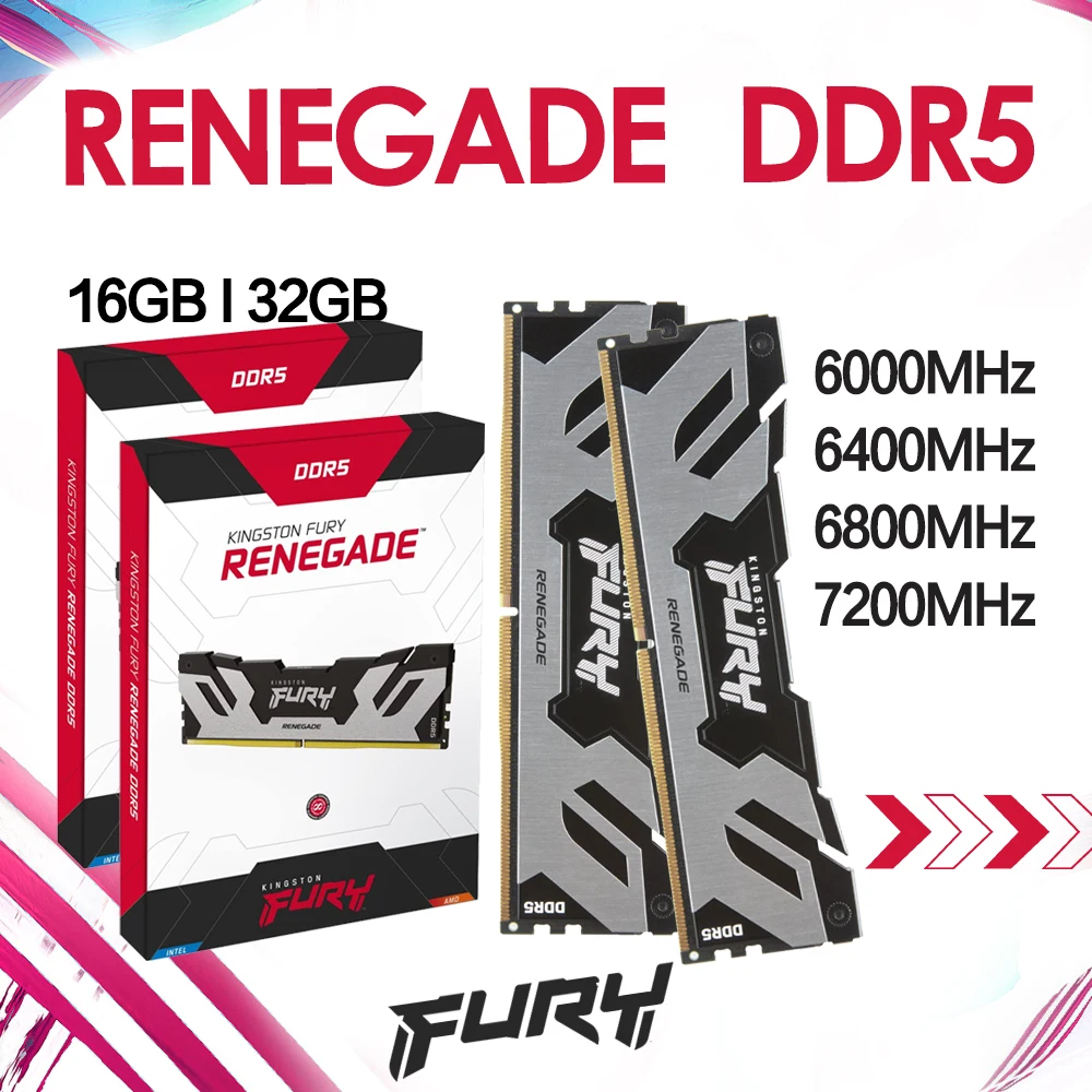 

FURY Renegade DDR5 Mainboard Memory CL32 PC DIY Z790 B760 Intel AMD Gaming Rams 16GB 32GB 6000 6400 6800 7200 MHz D5 High Speed