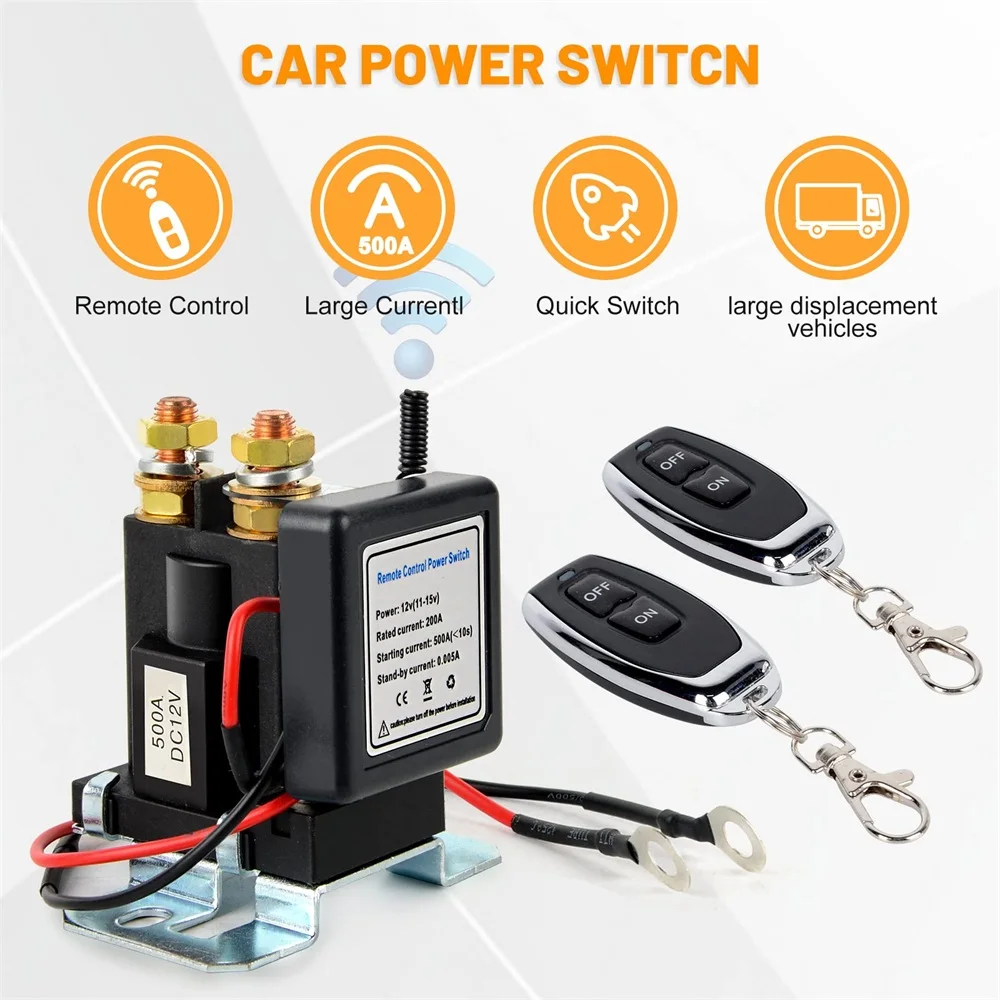 Battery Switch Relay 12V 500A/200A Remote Control Power Switch Quick Disconnect Cut Off Isolator Switch Anti-Theft Remote Switch