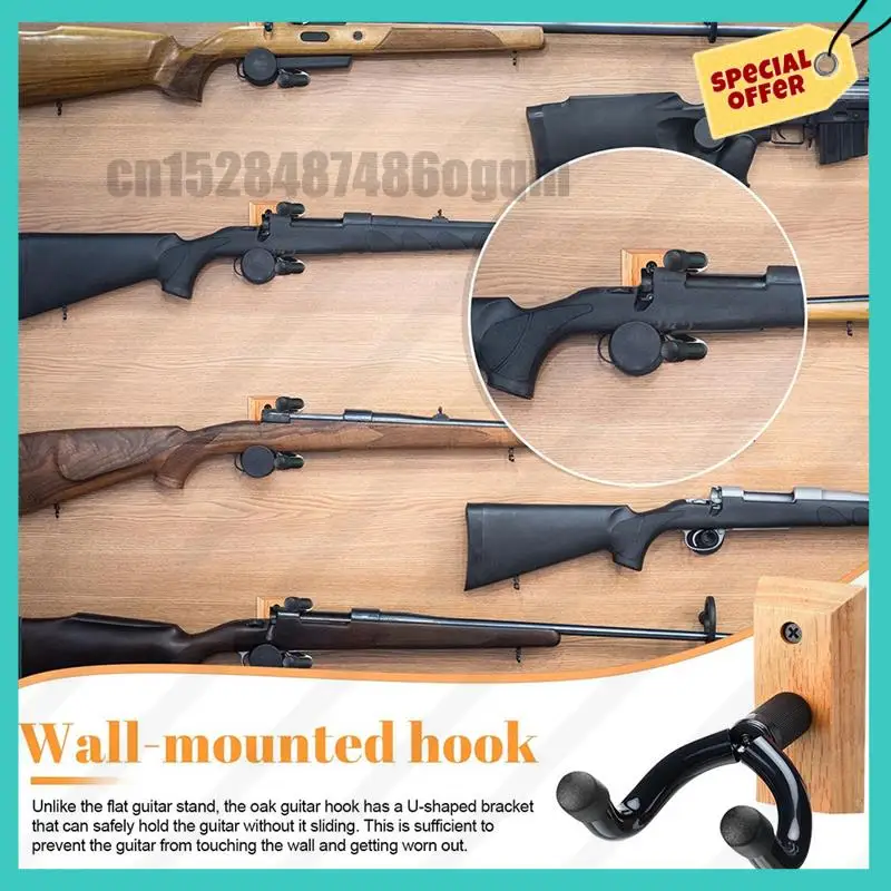 -ABJZ 180 °   Colgador de guitarra de madera dura, soporte de pared, paquete de 2 soportes de gancho con adaptador de listones incluido