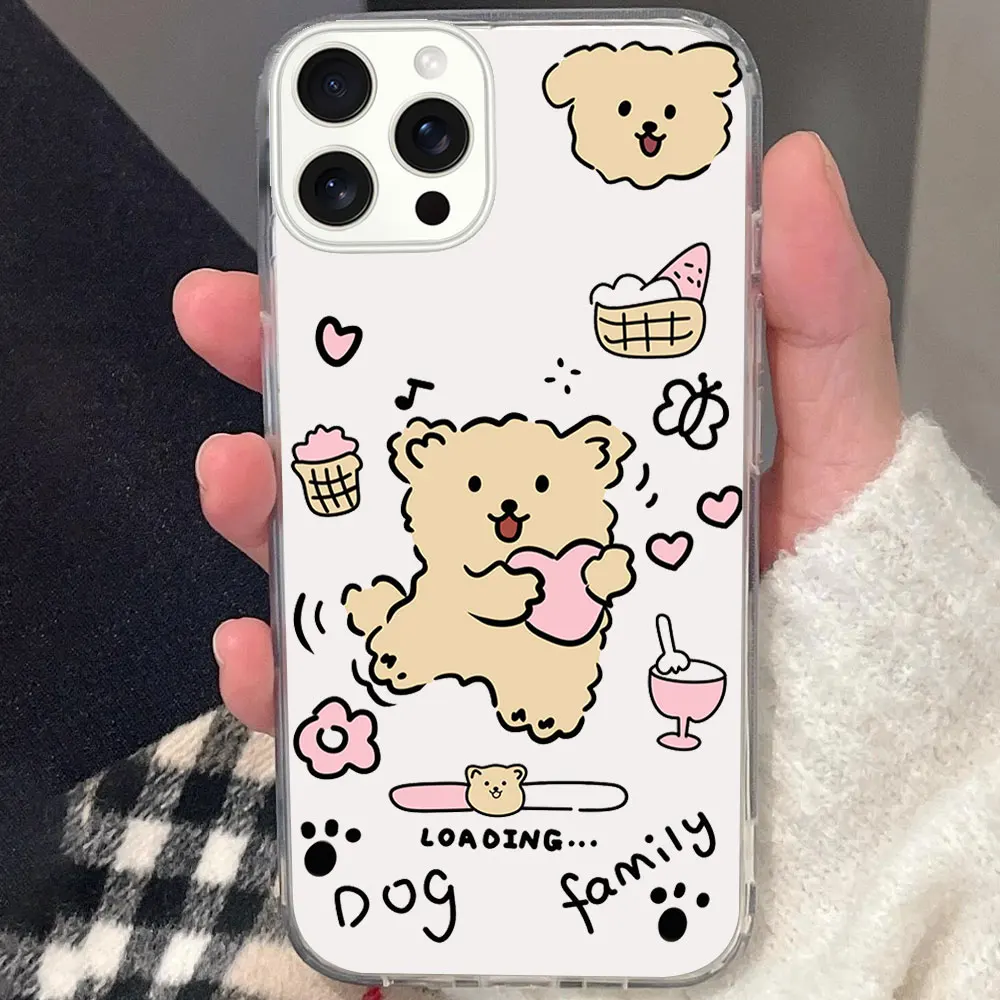 Fashion Simple Cute Yellow White Dog Phone Case for iPhone 12 11 13 14 15 16 Max Pro Plus Magsafe Magnetic Wireless Cover