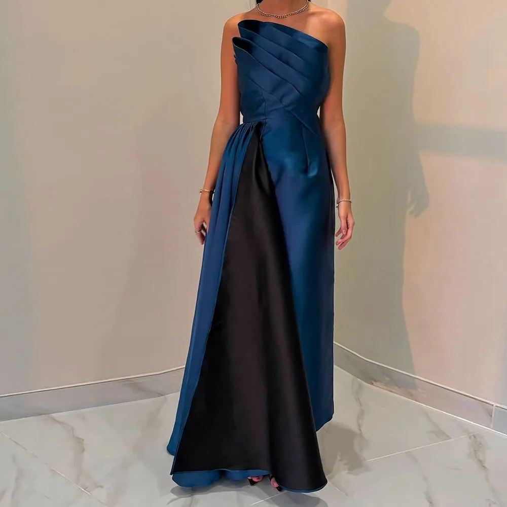 

Customized A-Line Evening Dresses Floor-Length Strapless Sleeveless Prom Gown Simple Fashion Pleat Draped Backless Party Gown