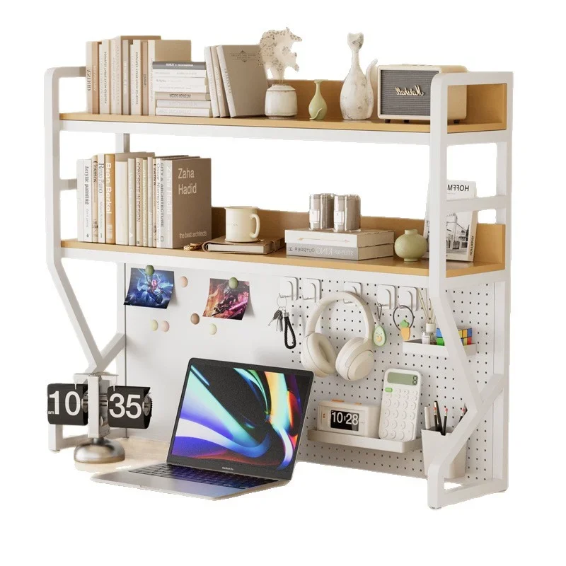 2/3 Tier Pegboard Desktop Storage Shelf, Metal Frame Computer Desk Riser, Tabletop Organizer Rack for Office Study