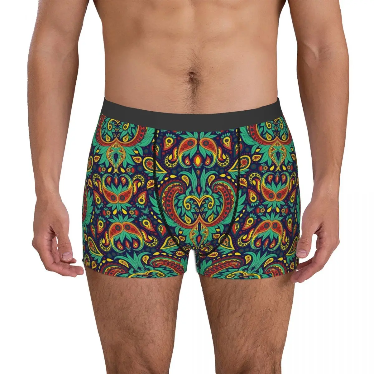 

Teal, Red, Orange, Yellow & Blue Paisley Pattern Underpants Breathbale Panties Male Underwear Print Shorts Boxer Briefs