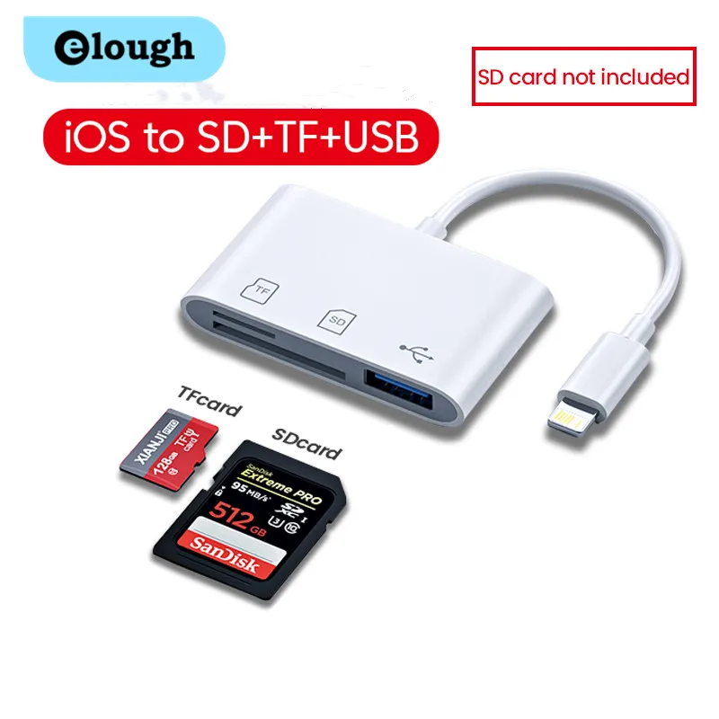 For IPhone Multi Card Reader for Lightning to USB SD TF Memory Card Readers Support IOS14 for IPhone 14 13 12 11 Type c adapter