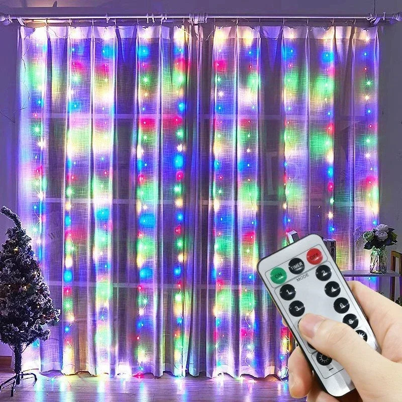 Cortina de luces con Control remoto USB, cadena de luces de hadas, 8 modos de iluminación, fiesta de boda, ventana, jardín, decoración del hogar, cadena de lámpara