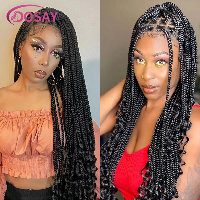 Perucas trançadas com fins encaracolados para mulheres negras, tranças de cabelo, tranças sintéticas, tranças com cachos, onda, dosay