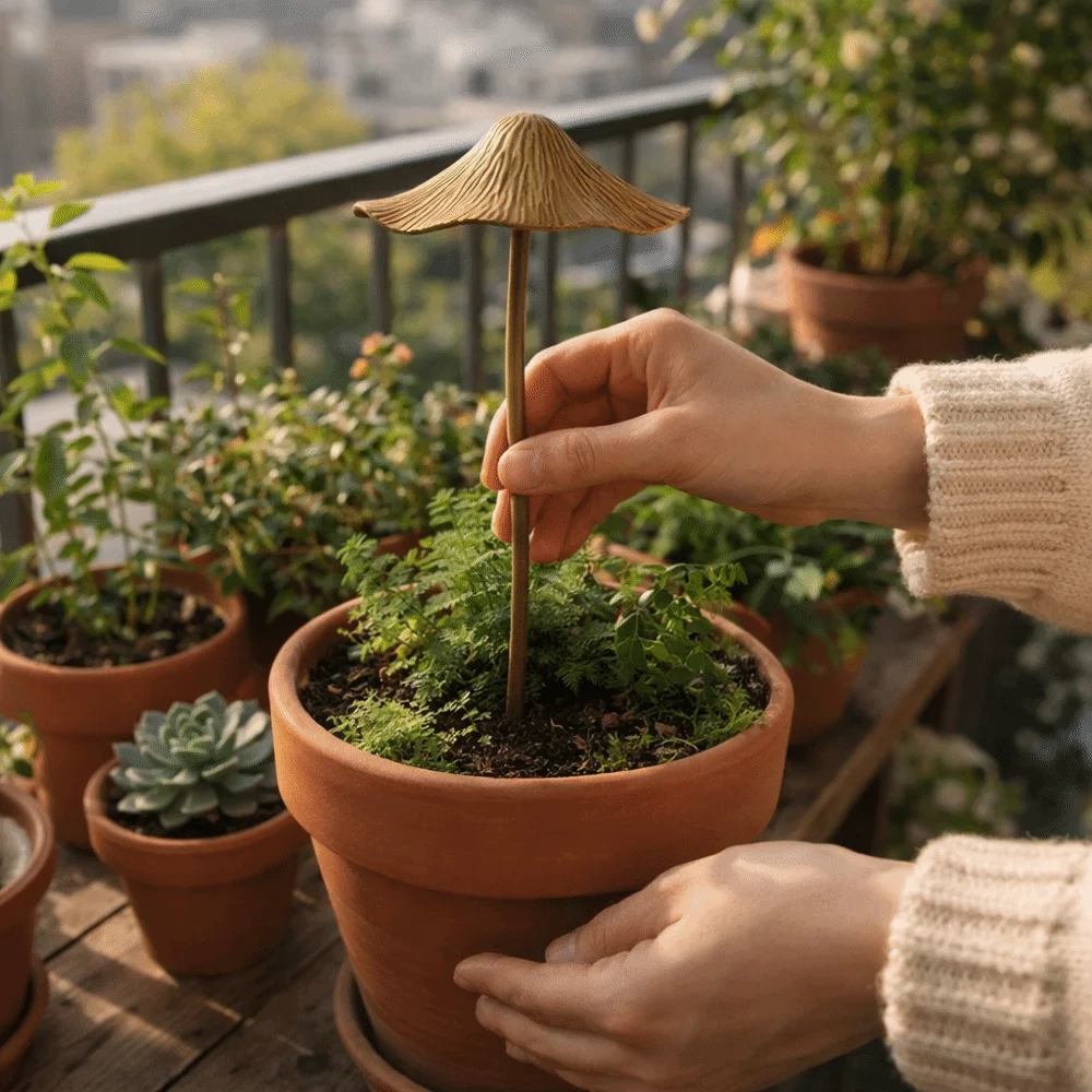 2PCS Retro Style Mushroom Garden Stake Handmade Simulation Garden Landscape Statue Iron Waterproof Rusty Mushroom Plaque