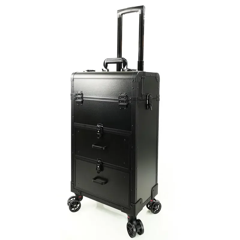 Makeup Baina Light Luxury Aluminum Alloy Large Trolley Cosmetic Case Professional Makeup Artist Nail Art Hair Texture Embroidery