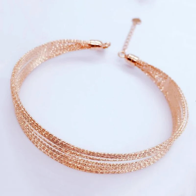 Classic Multi Layered Shiny Circle Bracelet for Women 585 Purple Gold Plated 14K Rose Gold Hollow Out Charm Bangles Jewelry