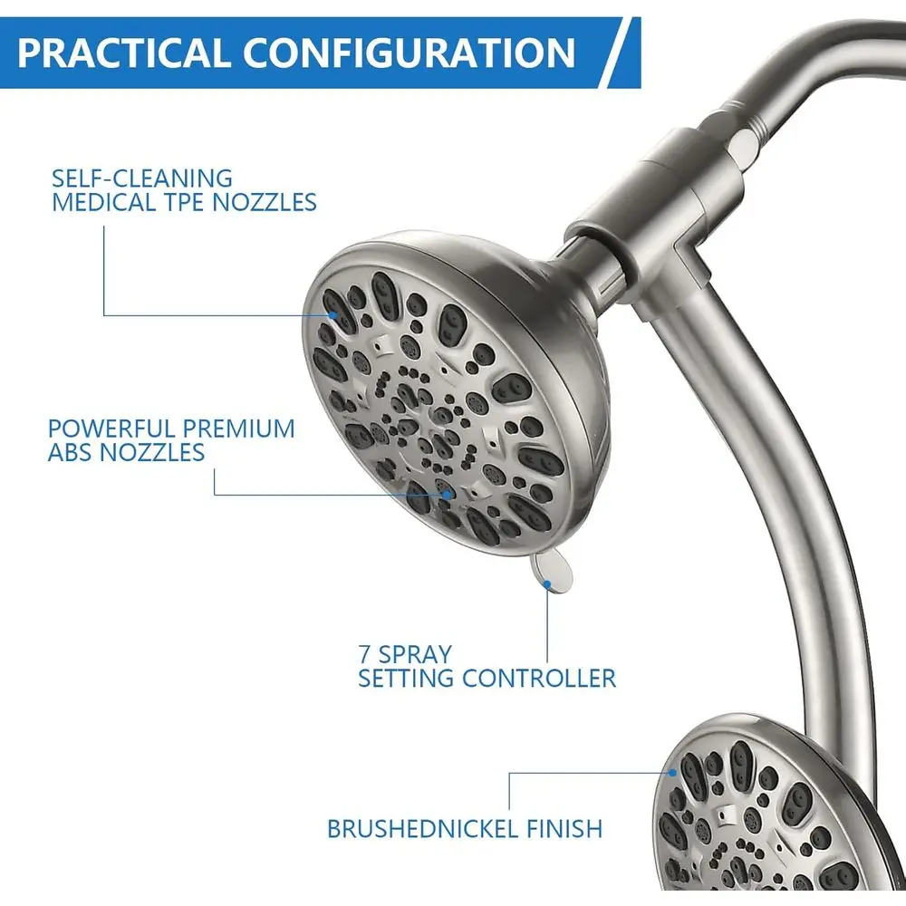 رأس دش قابل للتعديل بارتفاع 48 إعدادًا مع محول محمول باليد، محول ثلاثي الاتجاهات، لمسة نهائية من النيكل المصقول #6