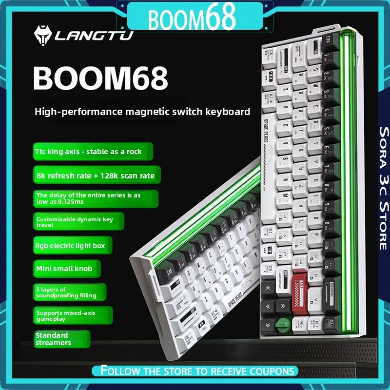 

LANGTU BOOM68 Клавиатура с магнитным переключателем 8k с низкой задержкой и многофункциональными ручками Индивидуальная игровая клавиатура Аксессуары для ноутбуков