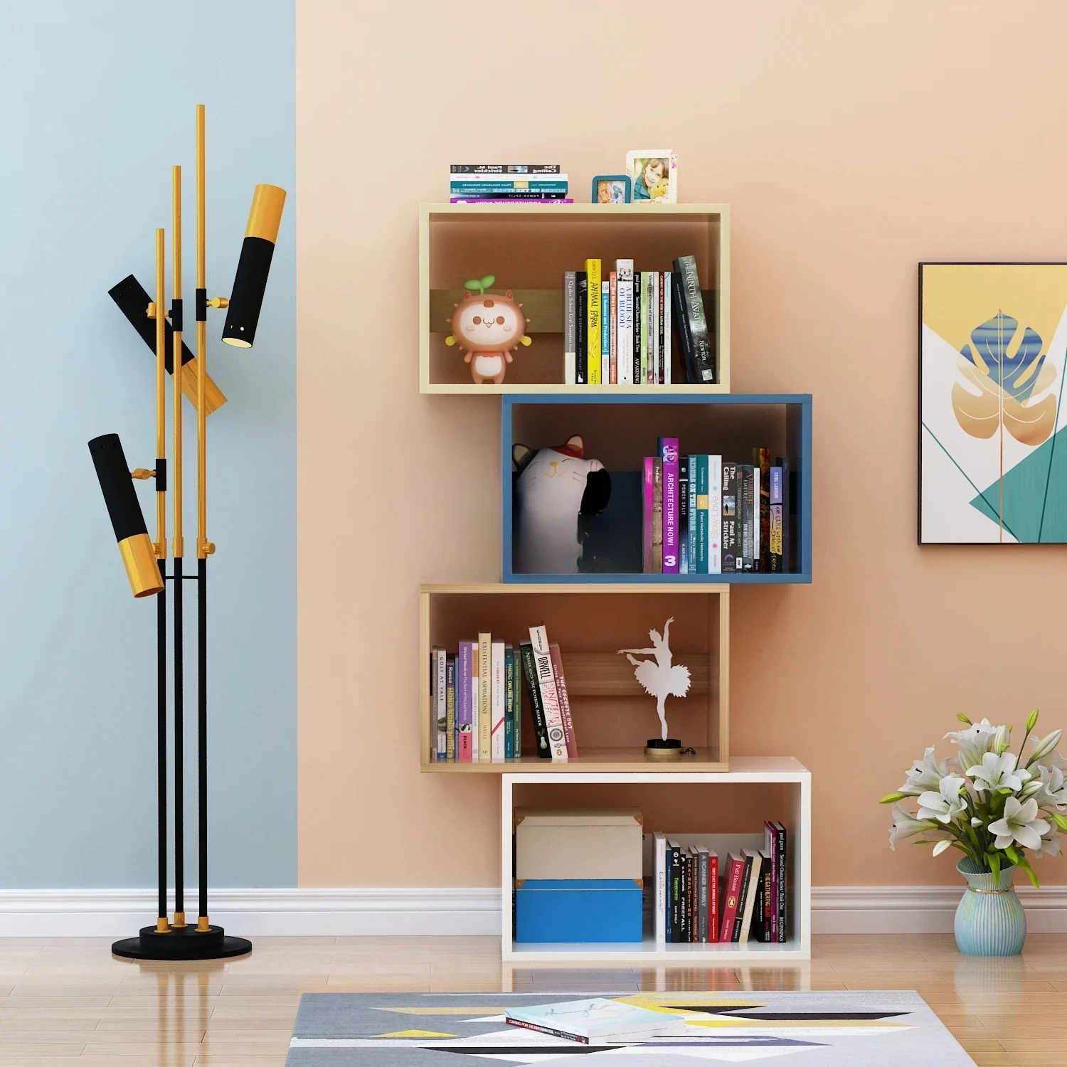 NNModern Floor-to-ceiling Bookshelf Shelf Home Student Combination Bookcase
