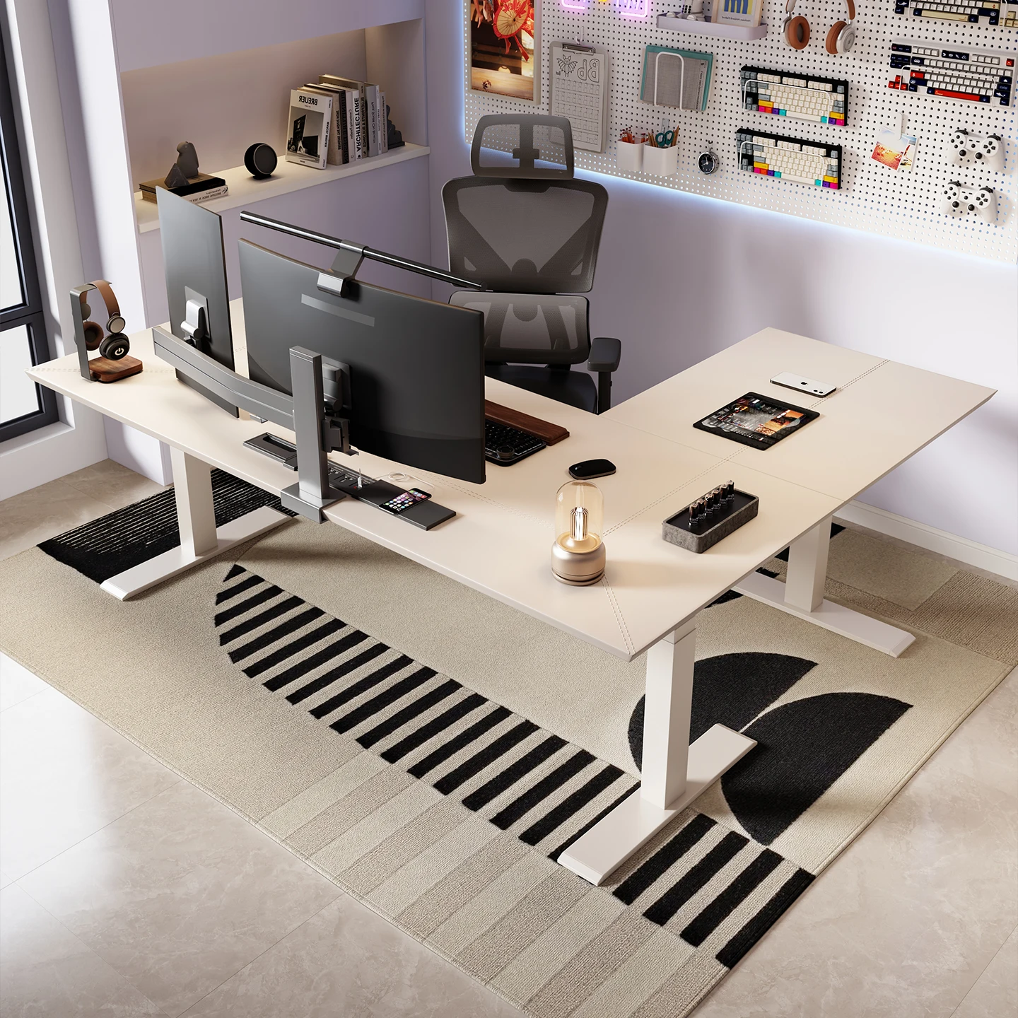 Mesa de elevação elétrica de canto mesa de computador mesa em forma de L doméstica