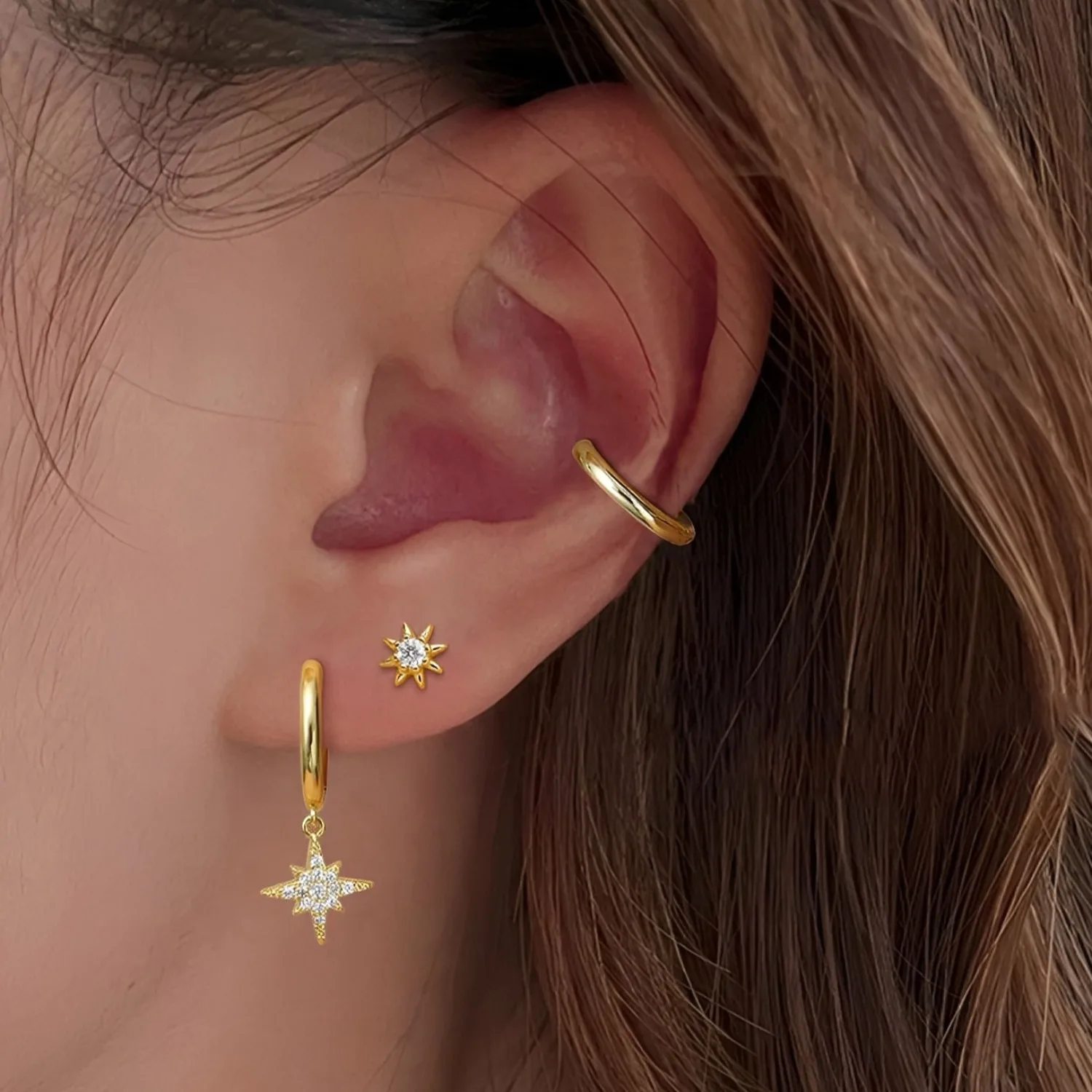 

Drperfect 3Pairs Exquisite Zircon Huggies Hoop Earrings Set for Women Stainless Steel Unique Cartilage Earring Piercing Jewelry