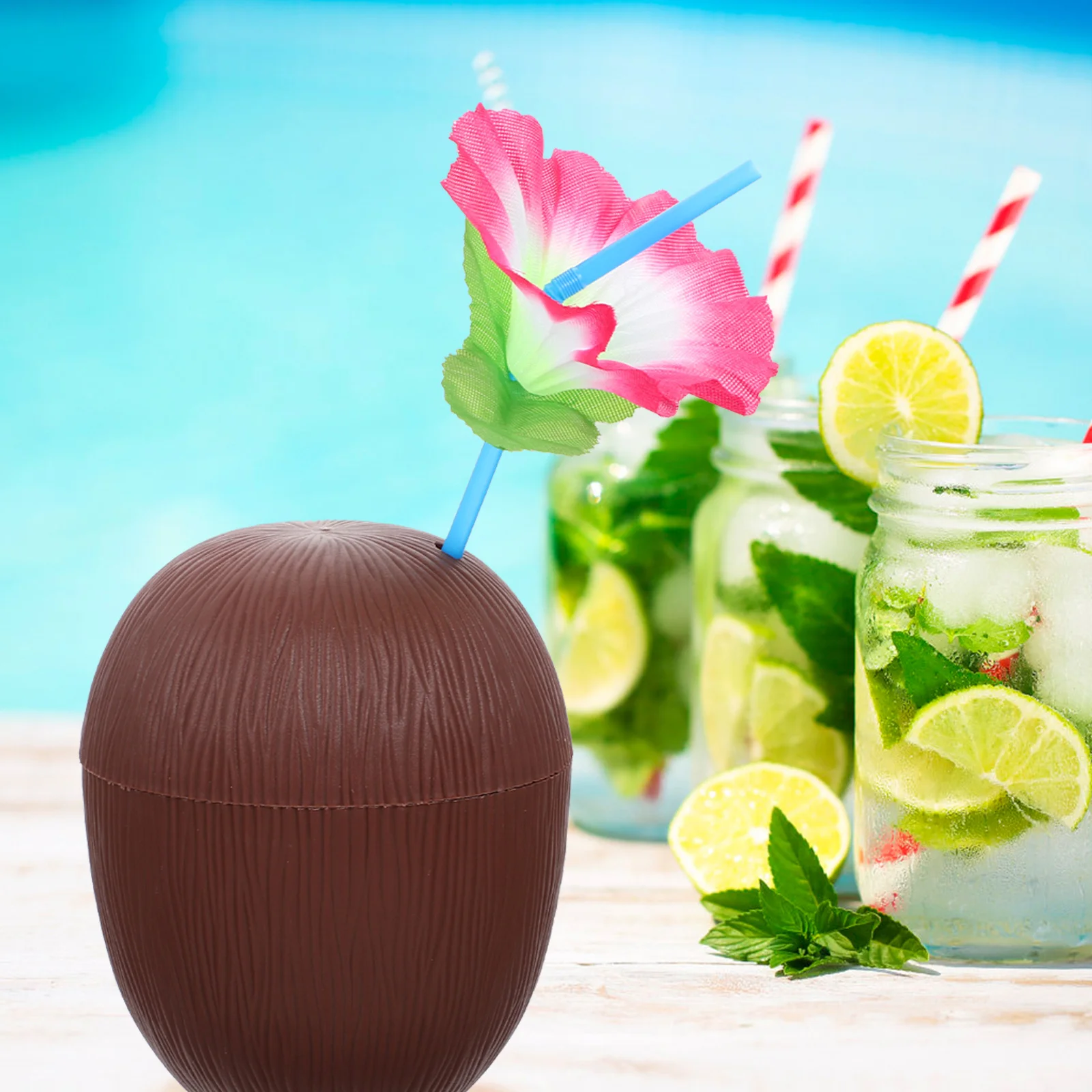 

4Pcs Coconut Cups Simulation Plastic Tiki Drinking Cups Hawaiian Luau Party Beach Outdoor Supplies Coconut Shaped Cup