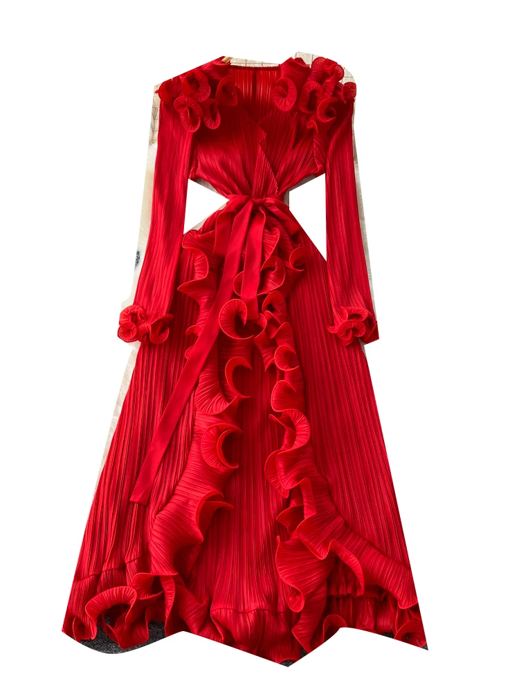 Ele Aラインロングドレス レディース ハイウエスト プリーツ サイドスリット スリム フロア丈ガウン Ele マットデザインセンス