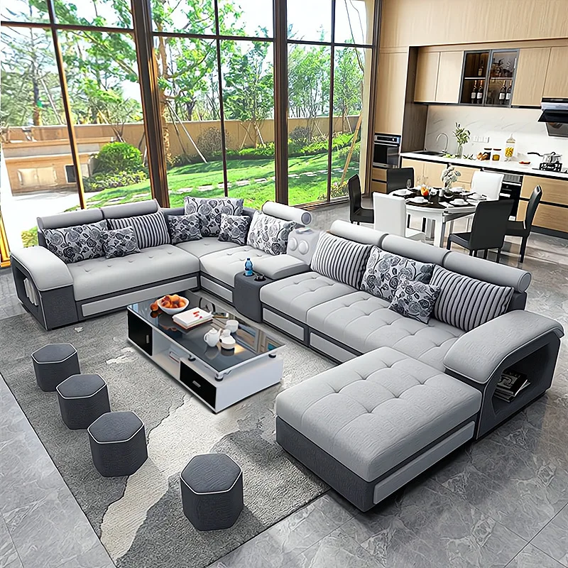 

Большой тканевый диван в скандинавском стиле для гостиной, из хлопка и льна, современный угловой дизайн