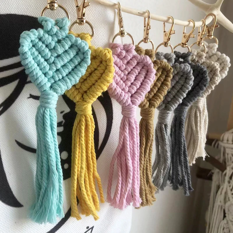 Macrame Hobo Keychain Handmade Heart-shaped Bag Pendant Car Keys Mother\'s Day gift Wedding Accessories Wholesale Wedding Gift