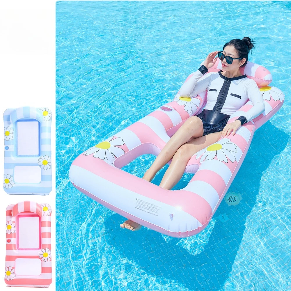 

Small daisy striped inflatable floating row net water deck chair swimming pool floating bed buoyancy pad