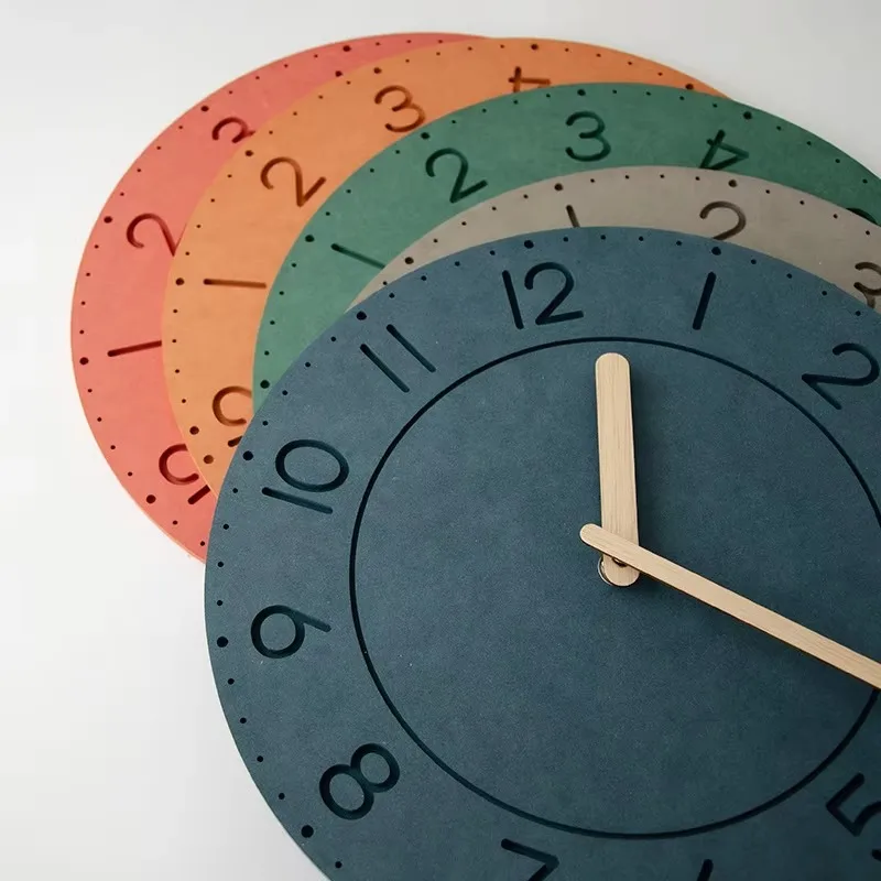 Punch-Free Modern Minimalist Wooden Wall Clock Battery Operated Morandi Color Wall Clock for Living Room Entrance