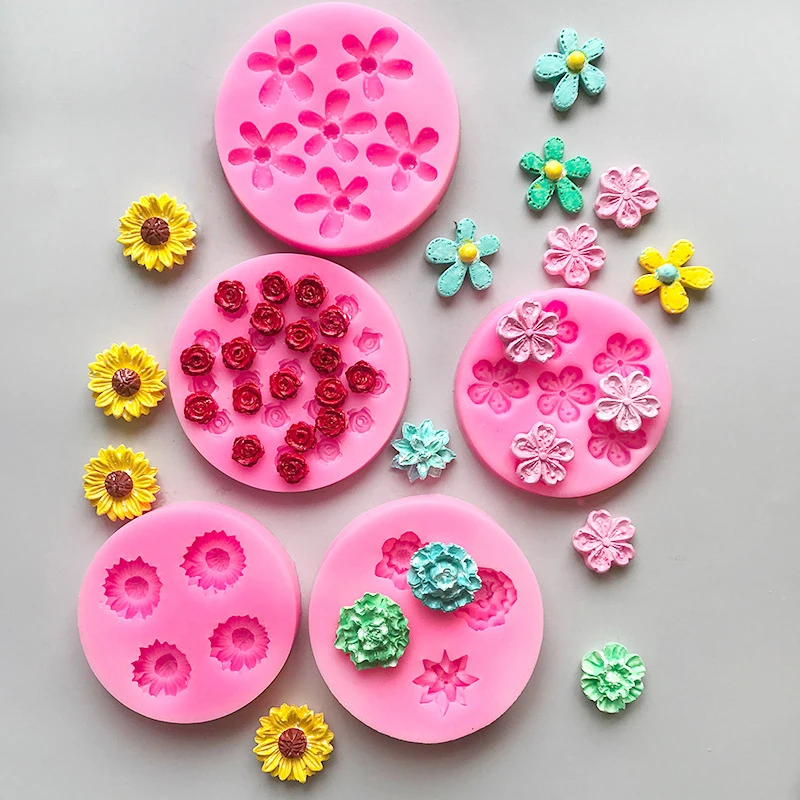 Flower Collection Silicone Mold DIY Cake Embellished With Liquid Fondant Chocolate Decorative Kitchen Baking Mould Multi-style